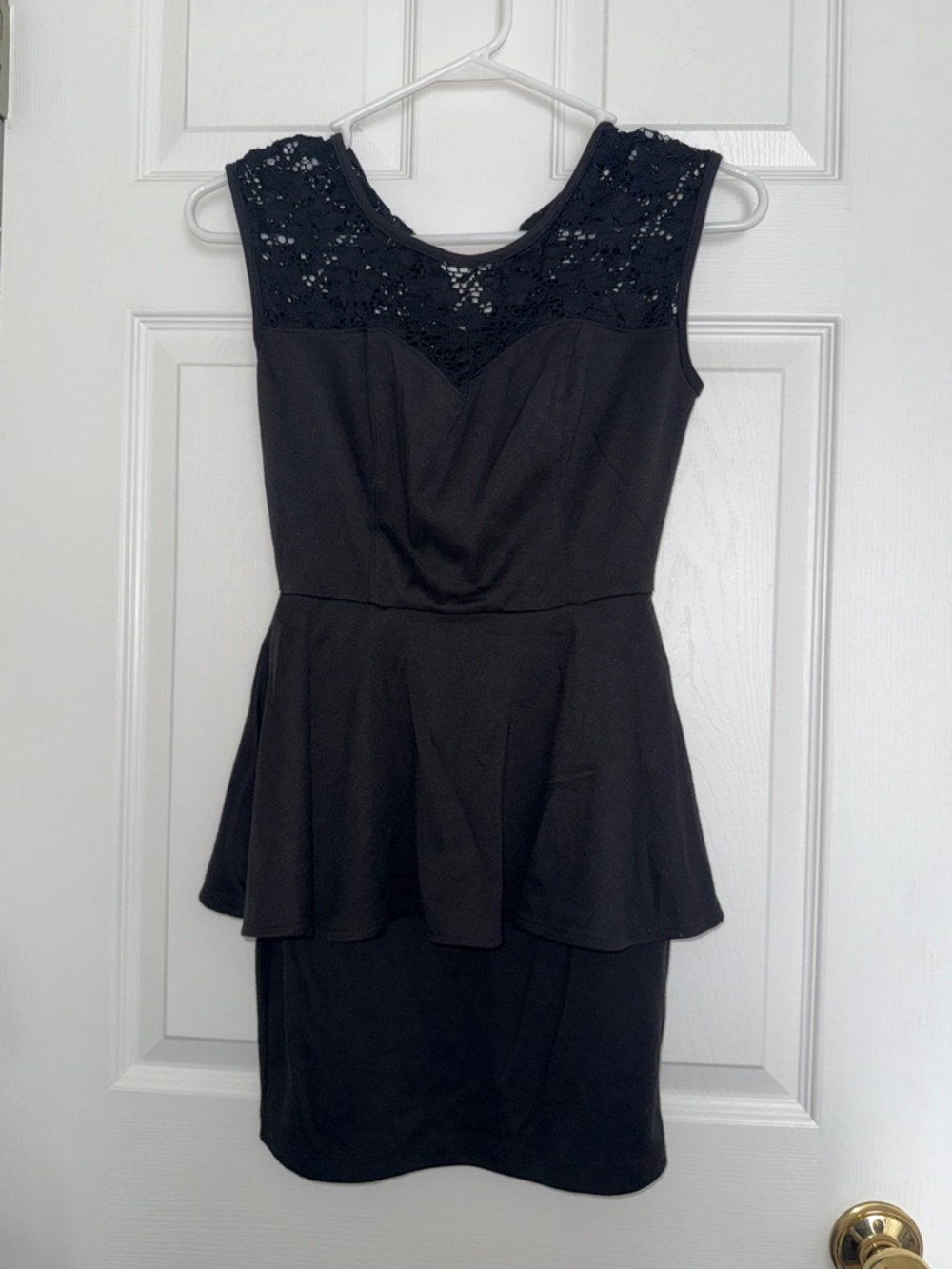Mystic Black Lace Yoke Peplum Mini Dress